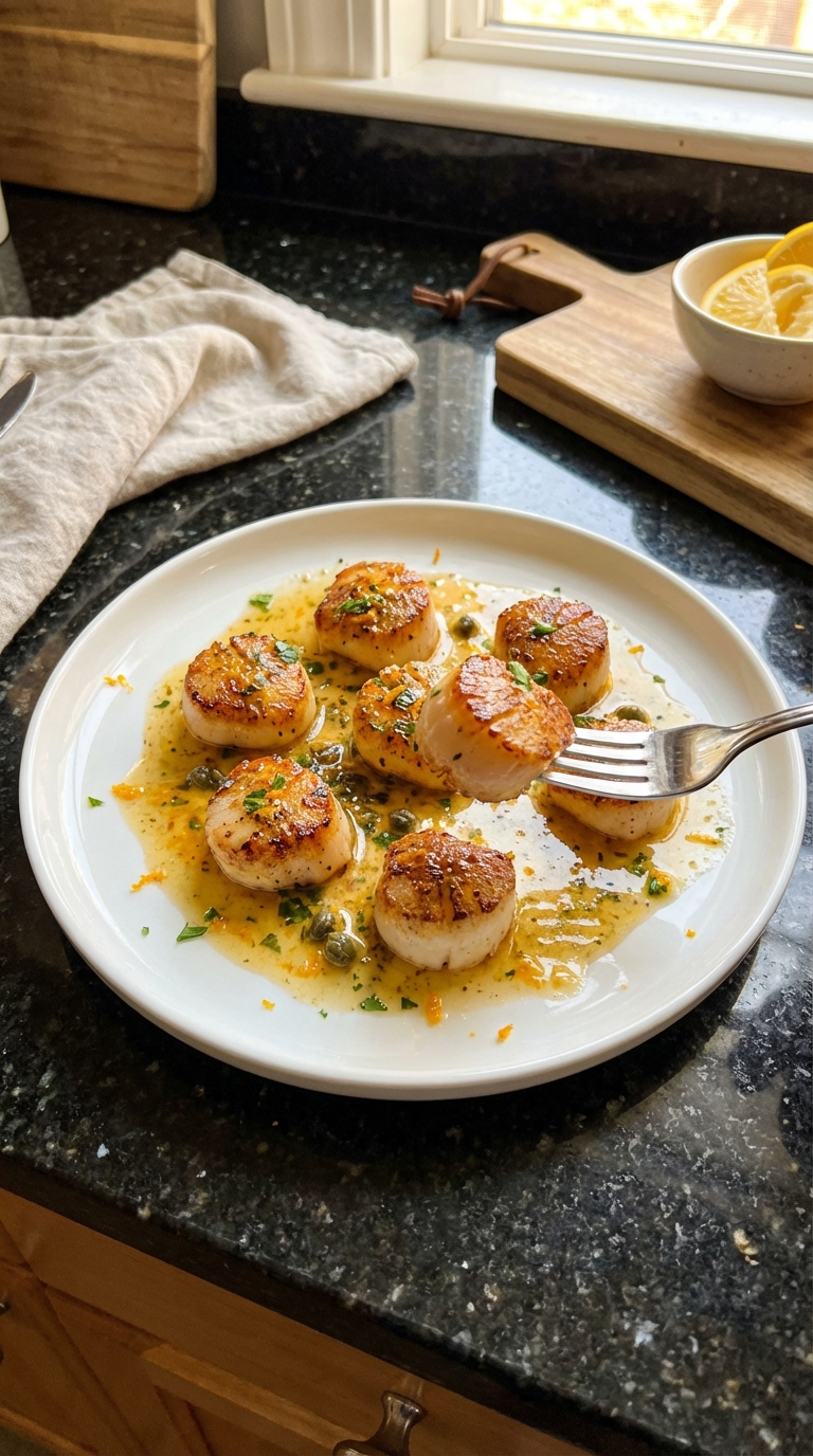 Zitrusbutter Gebratene Jakobsmuscheln​