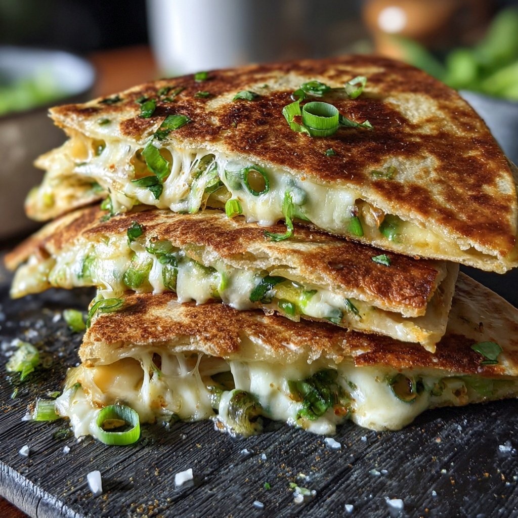 Frühlingszwiebel Pfannkuchen Quesadilla Käse geschmolzen