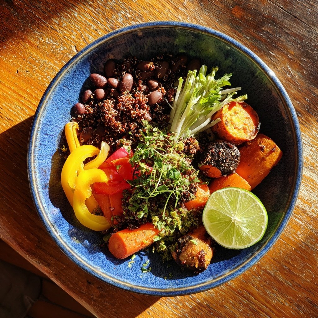 Pikante Bohnen Quinoa Bowl zum Mittagessen