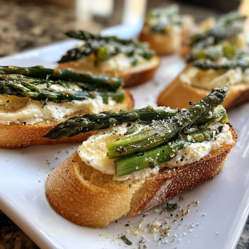 Spargel Band Ricotta Crostini