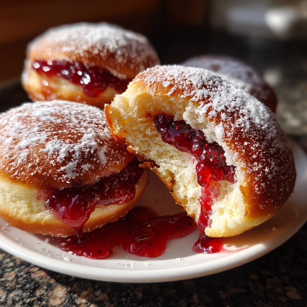 Klassische Deutsche Berliner Donuts Gefüllt mit Himbeermarmelade