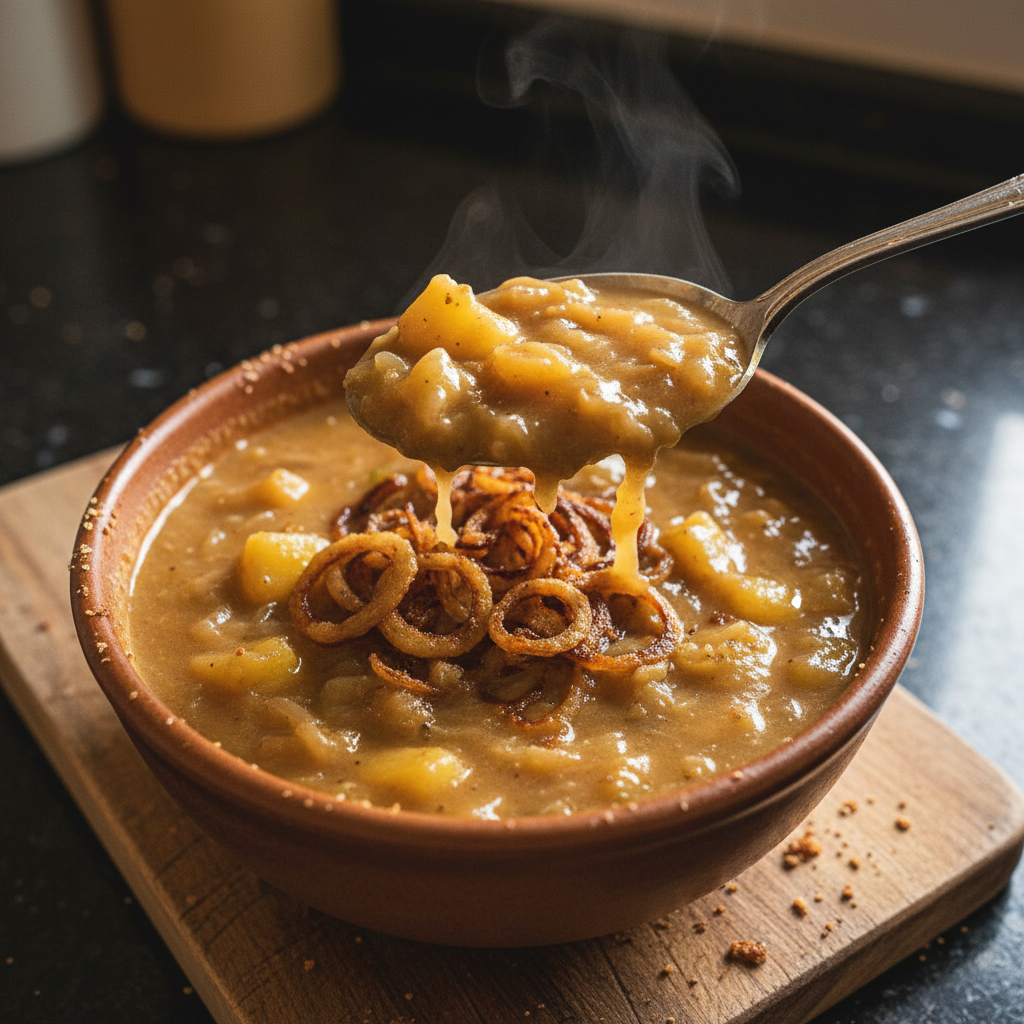 Karamellisierte Zwiebel und Kartoffel Suppe