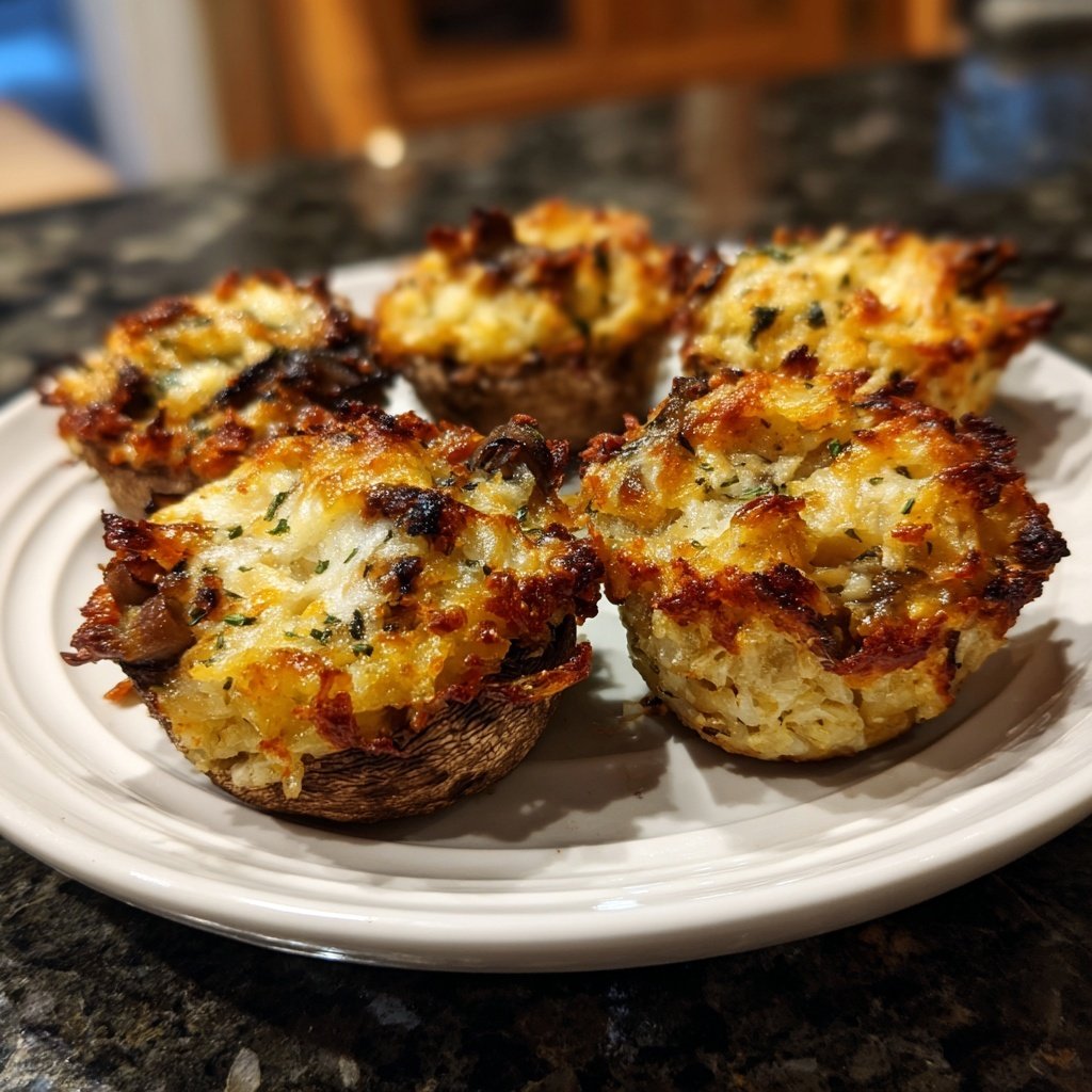 Gefüllter Pilz knusprige Reis Tassen