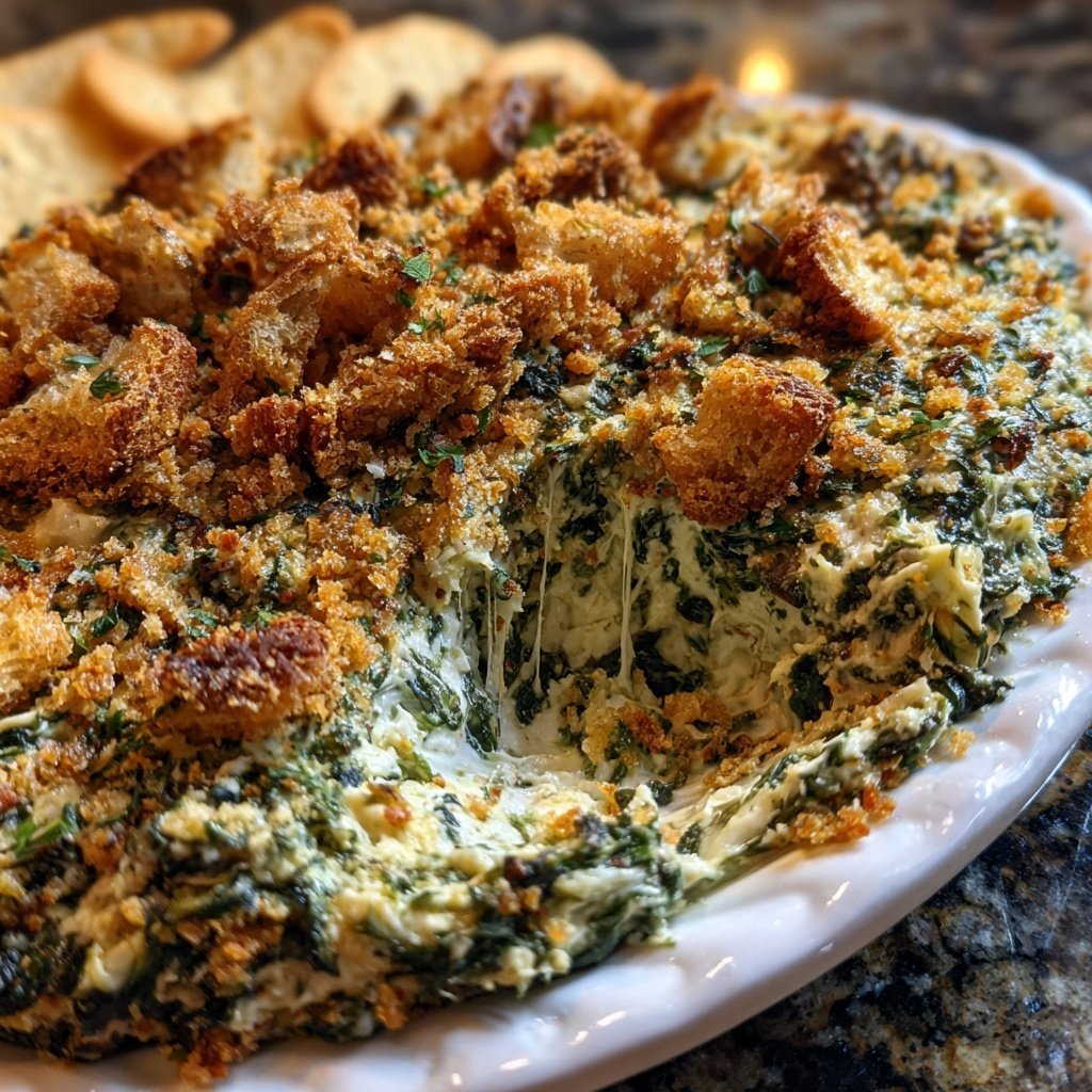 Spinat Artischocken Dip mit Semmelbröseln