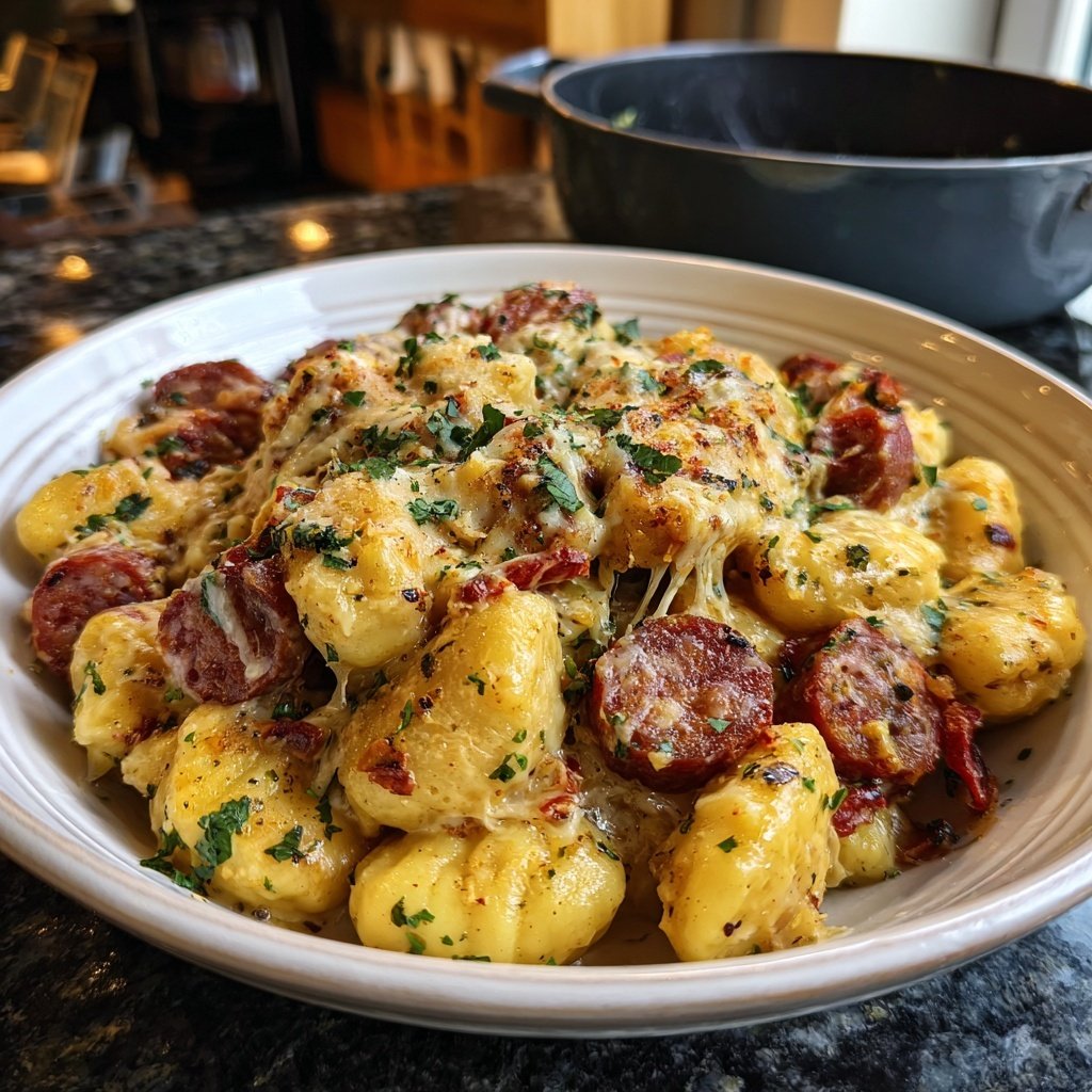 Cremig One-Pot Wurst Gnocchi Abendessen